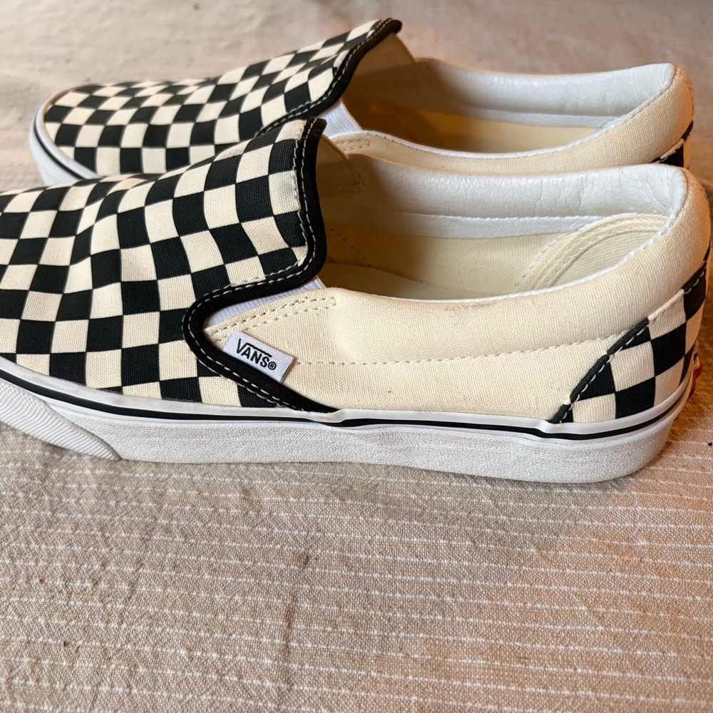 Vans Men’s 9 Women’s 10.5 Checkered Slip-On Sneakers - Black and Cream